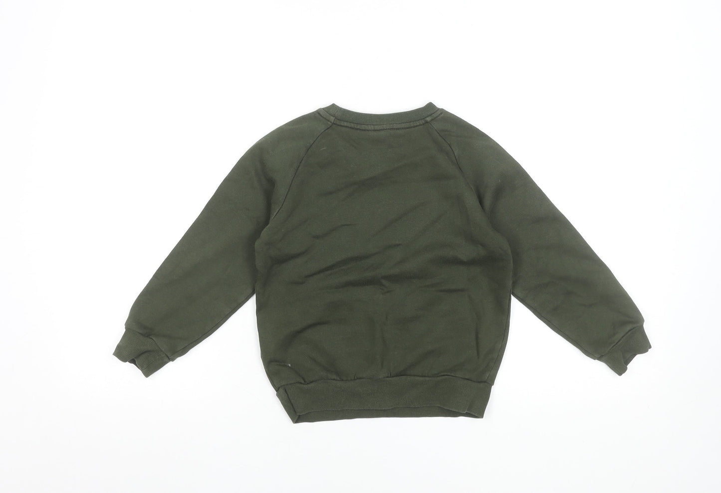 Adidas Boys Green Sweatshirt 5-6 Years Crew Neck Pullover Logo Sportswear