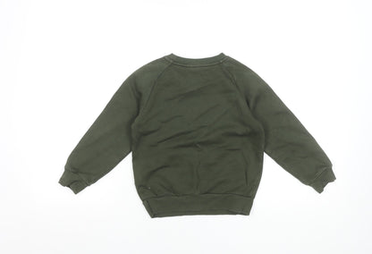 Adidas Boys Green Sweatshirt 5-6 Years Crew Neck Pullover Logo Sportswear