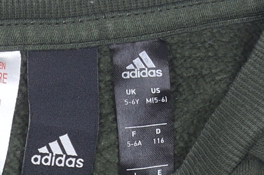 Adidas Boys Green Sweatshirt 5-6 Years Crew Neck Pullover Logo Sportswear