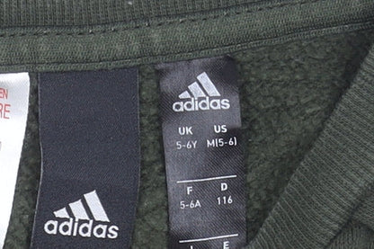 Adidas Boys Green Sweatshirt 5-6 Years Crew Neck Pullover Logo Sportswear