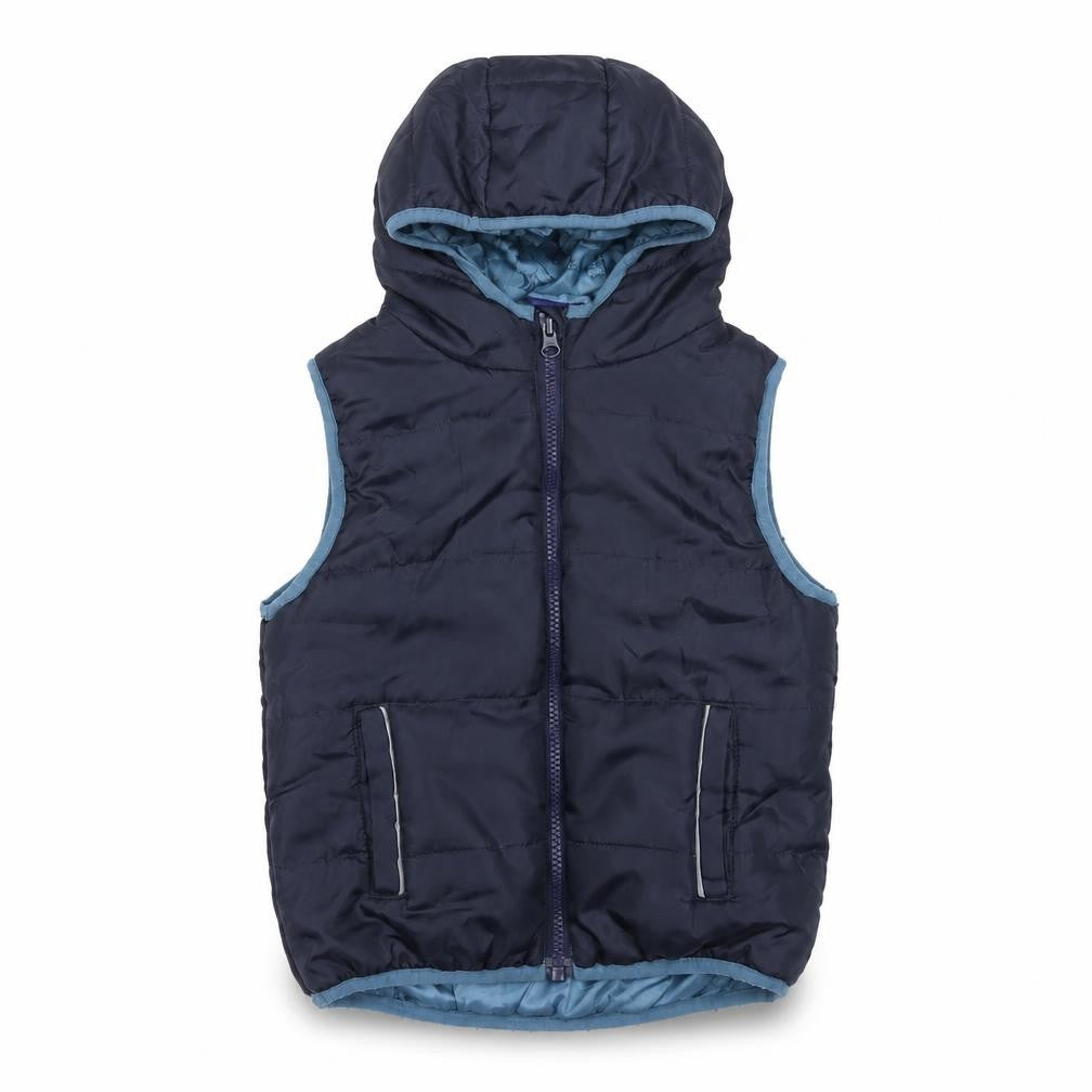 Front view of Lupilu boys’ blue hooded quilted bodywarmer 5-6 years polyester