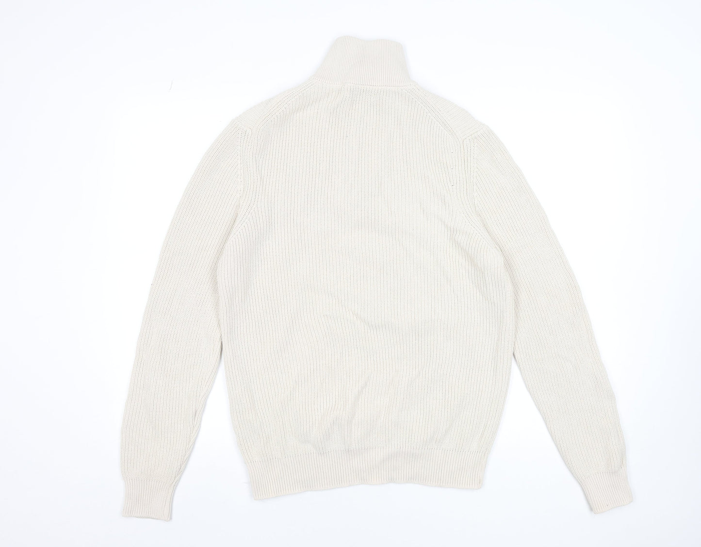 ZARA Men Beige 1/2 Zip High Neck Cotton Jumper M