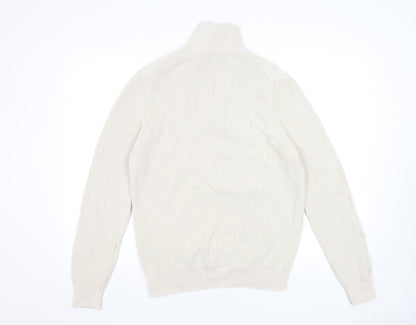 ZARA Men Beige 1/2 Zip High Neck Cotton Jumper M
