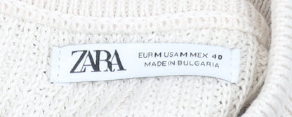 ZARA Men Beige 1/2 Zip High Neck Cotton Jumper M