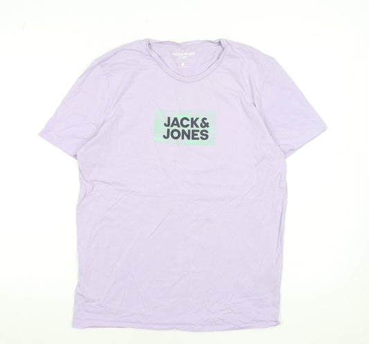Jack & Jones Men's Lilac Cotton Graphic Print T-Shirt Medium