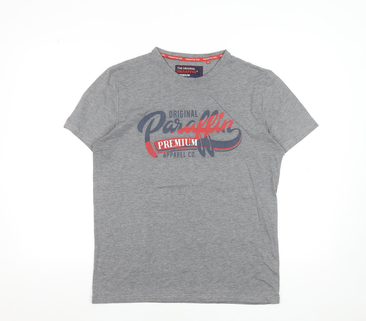 Paraffin Men's Grey Graphic Print Crew Neck Cotton T-Shirt Size M