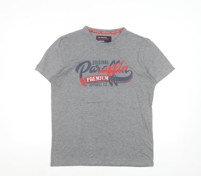 Paraffin Men's Grey Graphic Print Crew Neck Cotton T-Shirt Size M