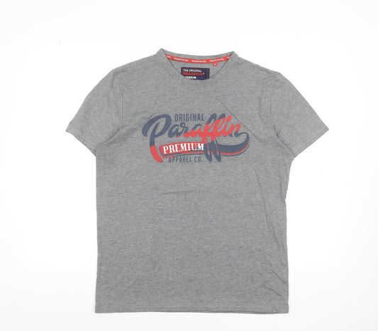 Paraffin Men's Grey Graphic Print Crew Neck Cotton T-Shirt Size M