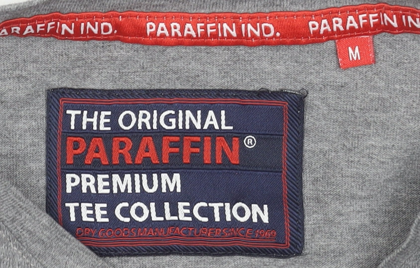 Paraffin Men's Grey Graphic Print Crew Neck Cotton T-Shirt Size M