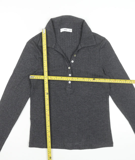 MNG Womens Grey Long Sleeve Collared Button-Up Top Size M