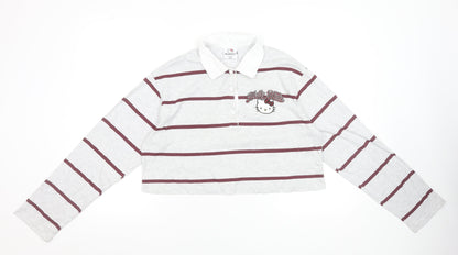 Hello Kitty x Primark Women's Grey Striped Cropped Polo Top 2XS