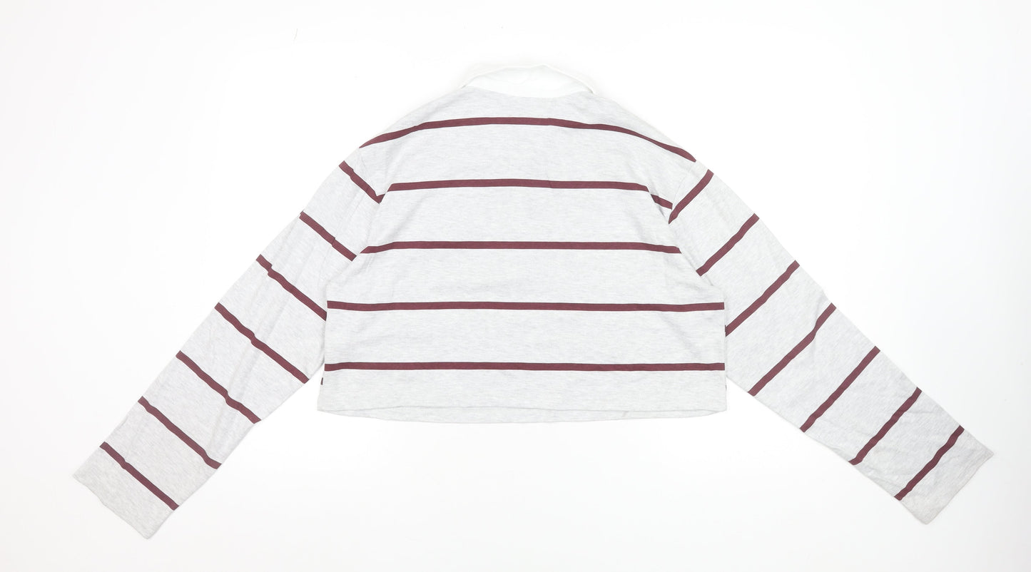 Hello Kitty x Primark Women's Grey Striped Cropped Polo Top 2XS