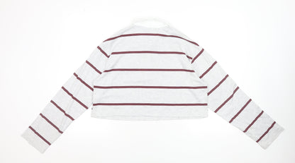 Hello Kitty x Primark Women's Grey Striped Cropped Polo Top 2XS