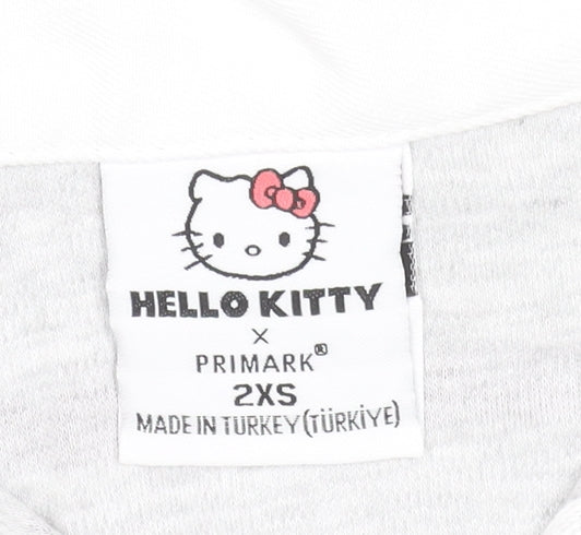 Hello Kitty x Primark Women's Grey Striped Cropped Polo Top 2XS