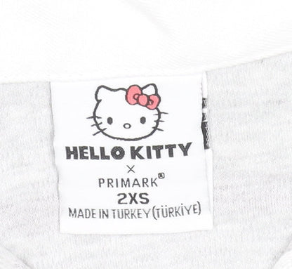 Hello Kitty x Primark Women's Grey Striped Cropped Polo Top 2XS