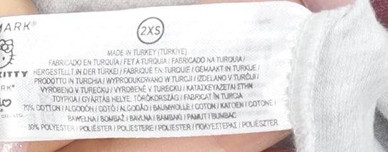 Hello Kitty x Primark Women's Grey Striped Cropped Polo Top 2XS