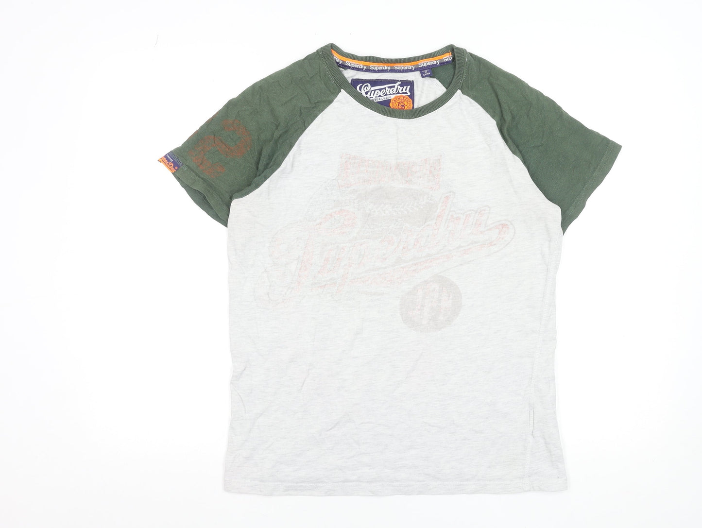 Superdry Men's Green Grey Raglan Graphic T-Shirt Size M