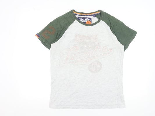 Superdry Men's Green Grey Raglan Graphic T-Shirt Size M