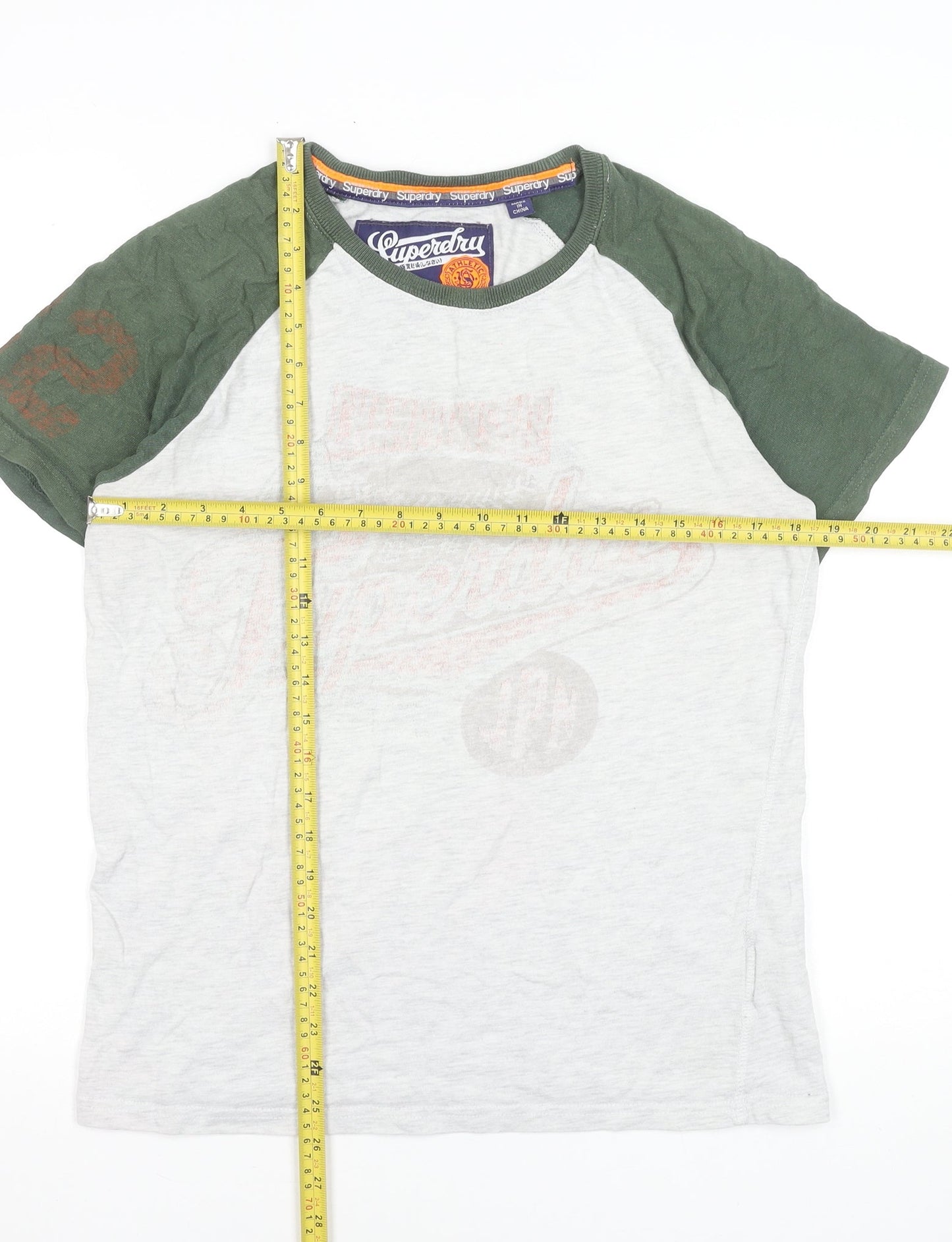 Superdry Men's Green Grey Raglan Graphic T-Shirt Size M