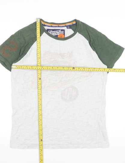 Superdry Men's Green Grey Raglan Graphic T-Shirt Size M
