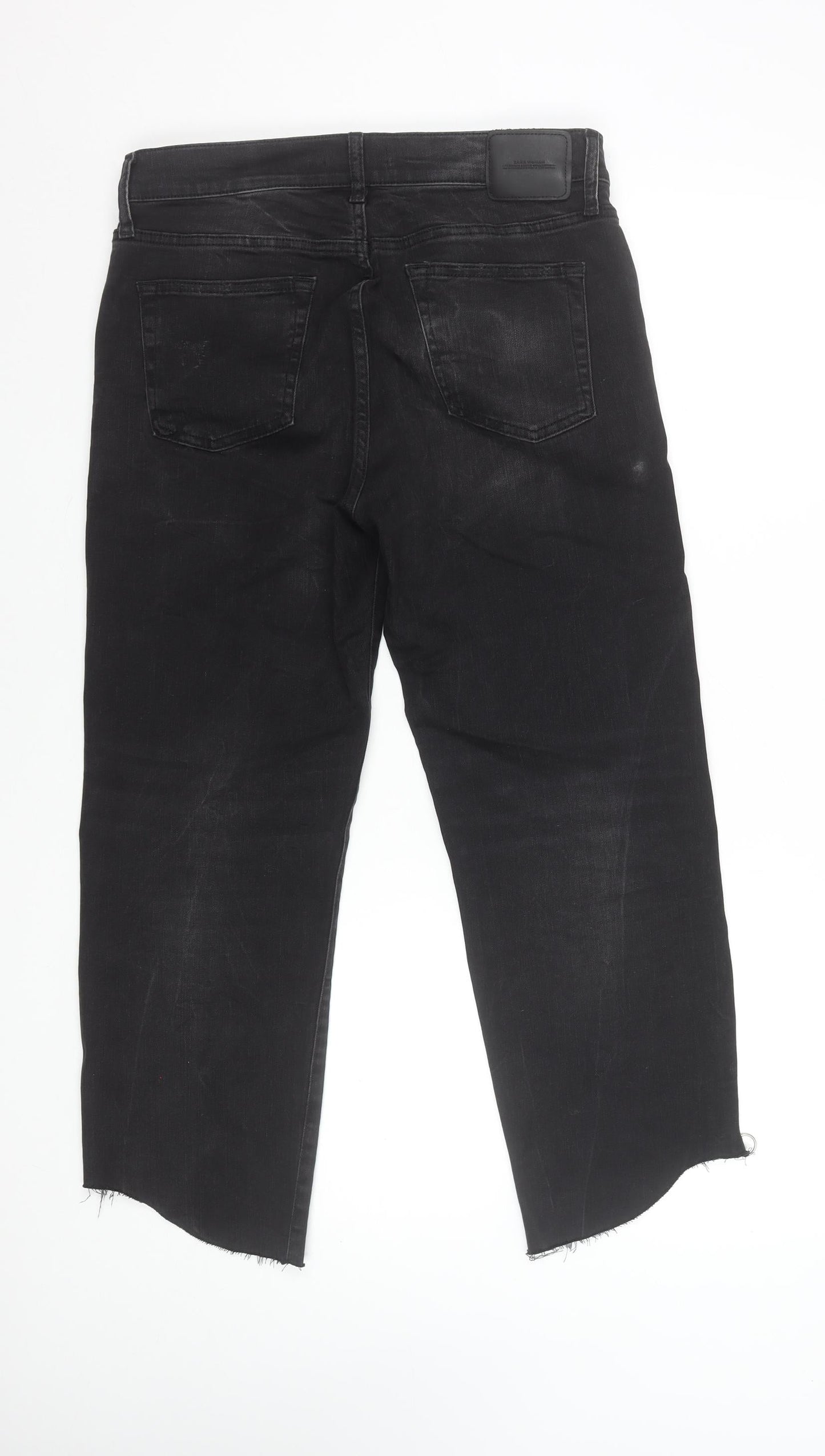 Zara Woman Black Distressed Skinny Jeans with Ankle Zips Size 10