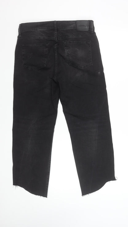 Zara Woman Black Distressed Skinny Jeans with Ankle Zips Size 10