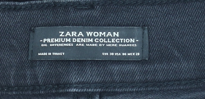 Zara Woman Black Distressed Skinny Jeans with Ankle Zips Size 10