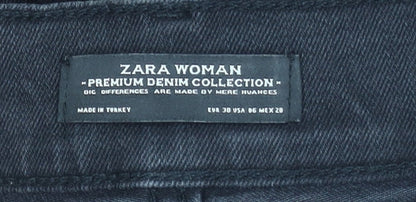 Zara Woman Black Distressed Skinny Jeans with Ankle Zips Size 10