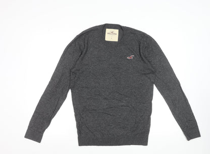 Hollister Men’s Grey Cotton Blend Crew Neck Jumper Size S