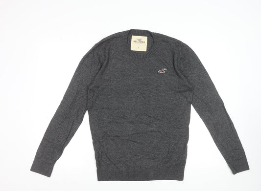 Hollister Men’s Grey Cotton Blend Crew Neck Jumper Size S