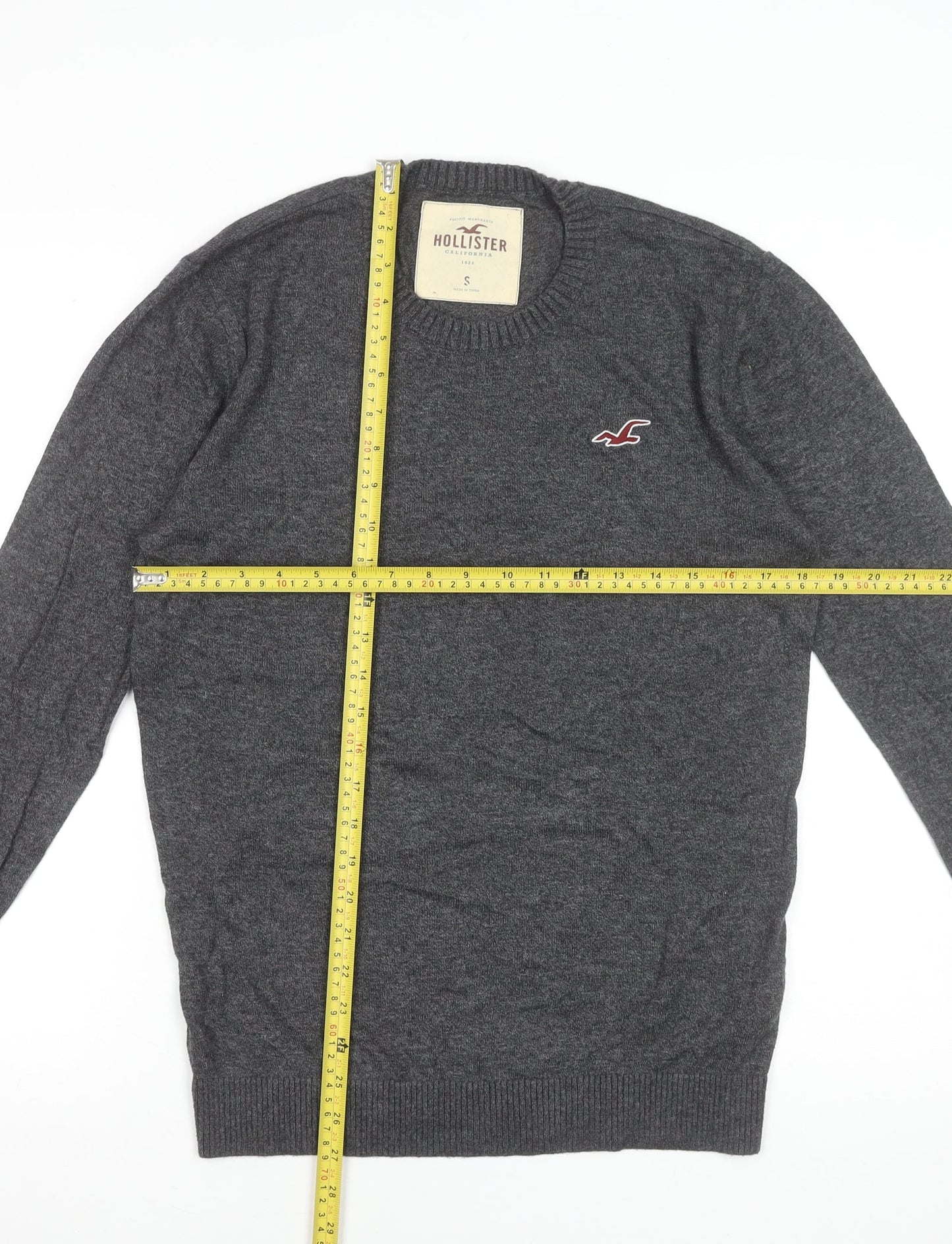 Hollister Men’s Grey Cotton Blend Crew Neck Jumper Size S