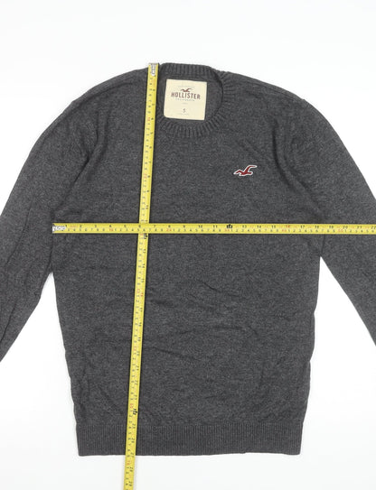Hollister Men’s Grey Cotton Blend Crew Neck Jumper Size S