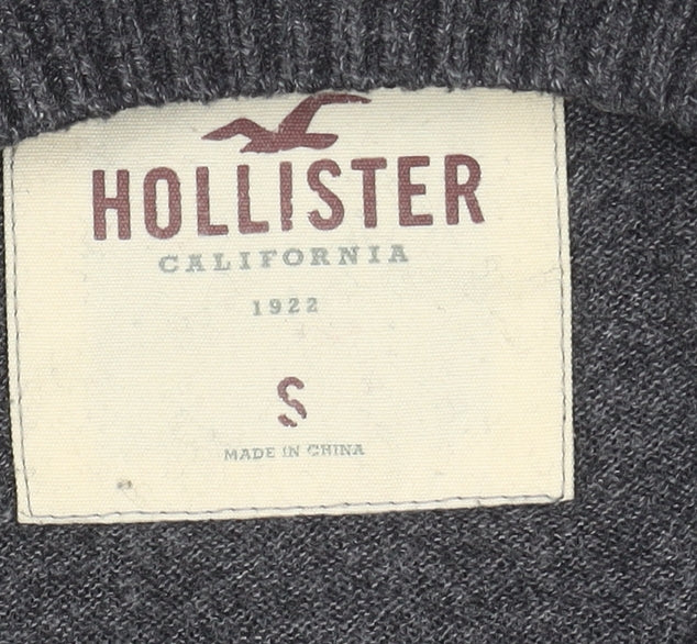 Hollister Men’s Grey Cotton Blend Crew Neck Jumper Size S