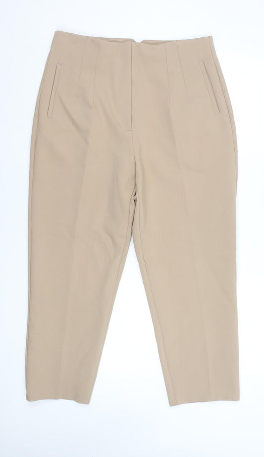 Womens UK Size 18 Zara Slim Fit Cropped Beige Trousers