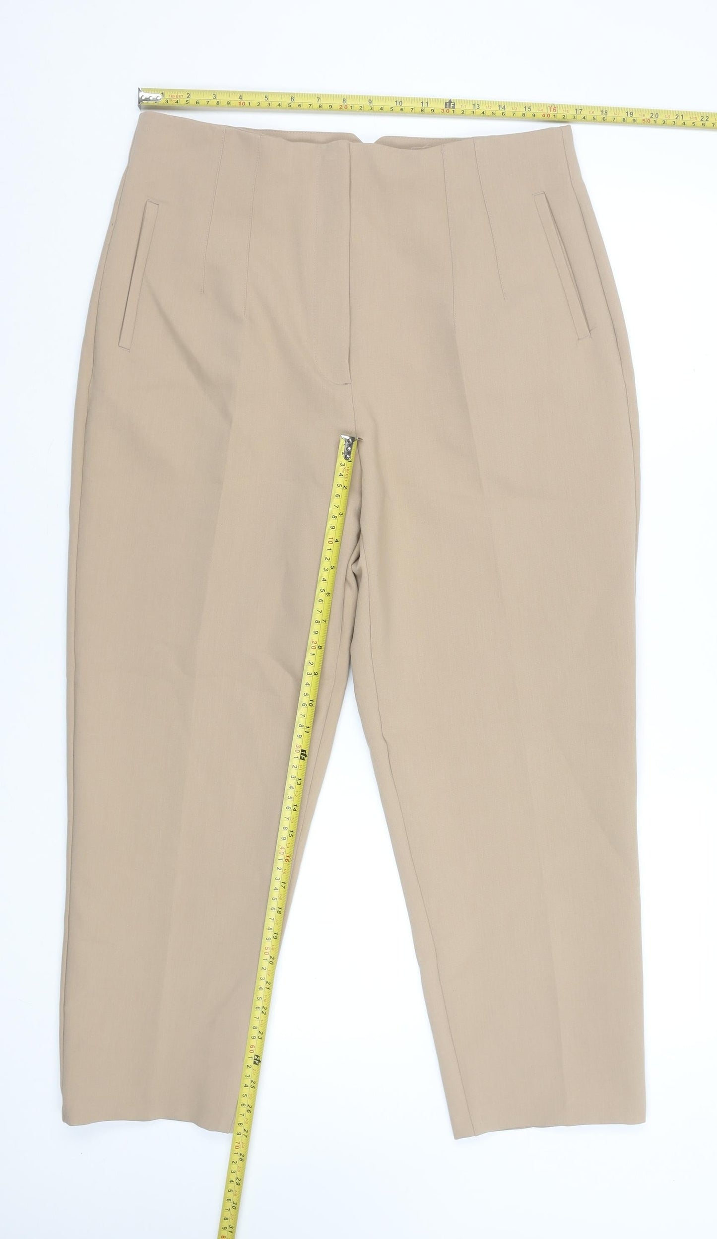 Womens UK Size 18 Zara Slim Fit Cropped Beige Trousers