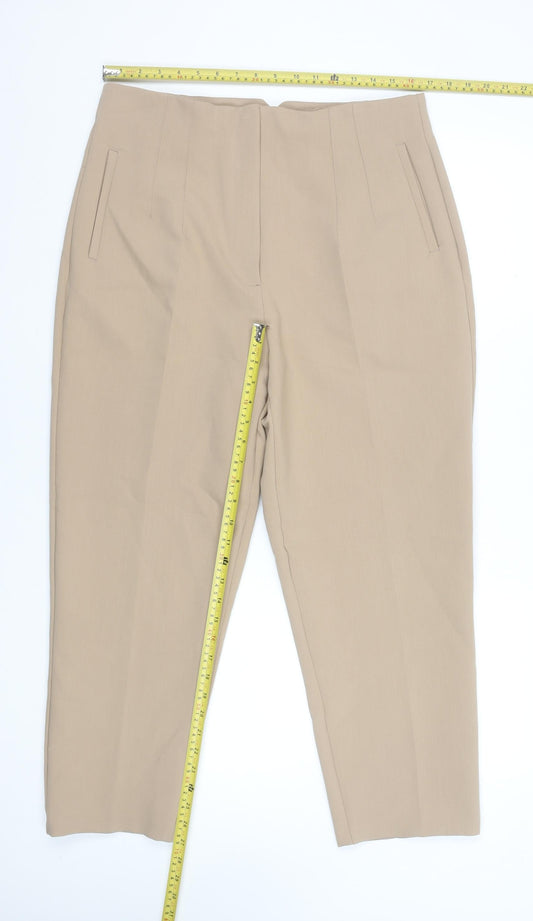 Womens UK Size 18 Zara Slim Fit Cropped Beige Trousers