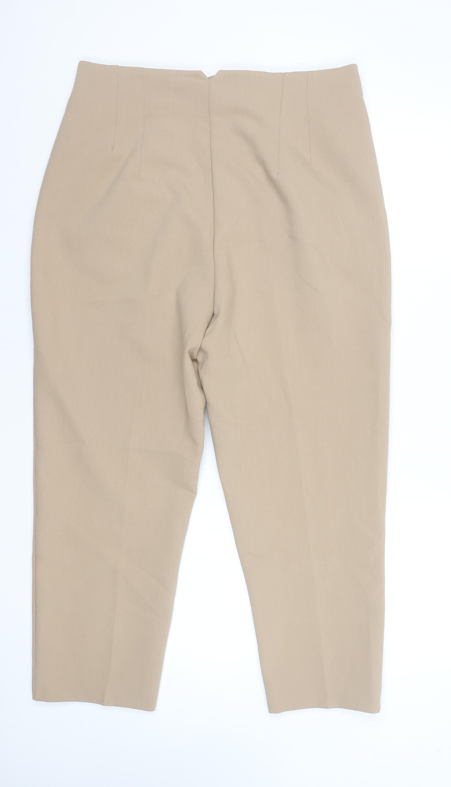 Womens UK Size 18 Zara Slim Fit Cropped Beige Trousers