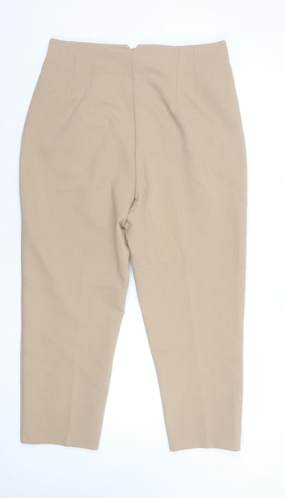 Womens UK Size 18 Zara Slim Fit Cropped Beige Trousers