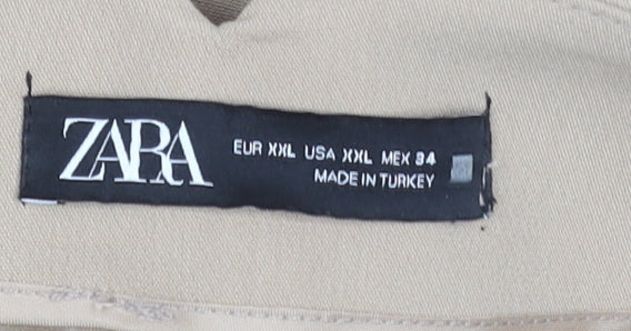 Womens UK Size 18 Zara Slim Fit Cropped Beige Trousers