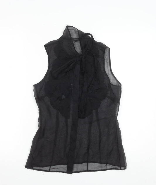 Coast Womens Black Silk Chiffon Sleeveless Tie Neck Blouse Size 10