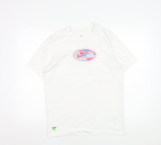 Nike Men's White Graphic Sports T-Shirt Size M Regular Fit Cotton