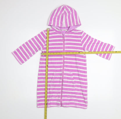 John Lewis Girls Pink Striped Hooded Zip Swim Bathrobe Age 8 Cotton Blend