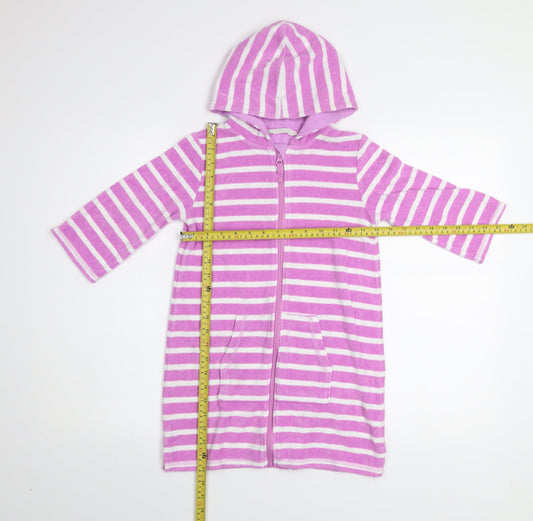 John Lewis Girls Pink Striped Hooded Zip Swim Bathrobe Age 8 Cotton Blend