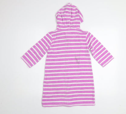 John Lewis Girls Pink Striped Hooded Zip Swim Bathrobe Age 8 Cotton Blend