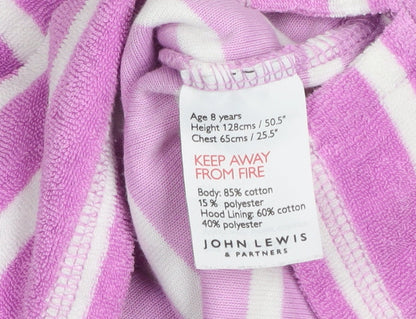 John Lewis Girls Pink Striped Hooded Zip Swim Bathrobe Age 8 Cotton Blend