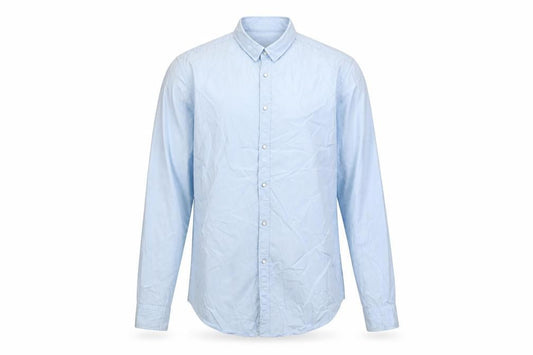 Front view of Zara Man Blue Slim Fit Long Sleeve Button-Up Shirt, size L