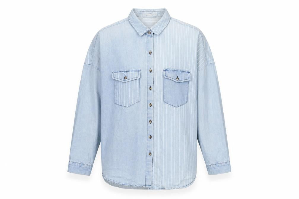 Sinsay Men Blue Denim Striped Button-Up Shirt Size S