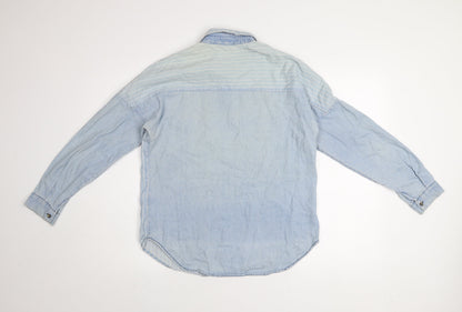 Sinsay Men Blue Denim Striped Button-Up Shirt Size S