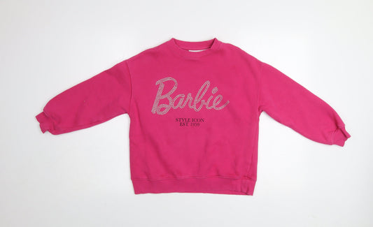 Zara Girls Pink Barbie Sweatshirt 9-10 Years Rhinestone Crew Neck Pullover