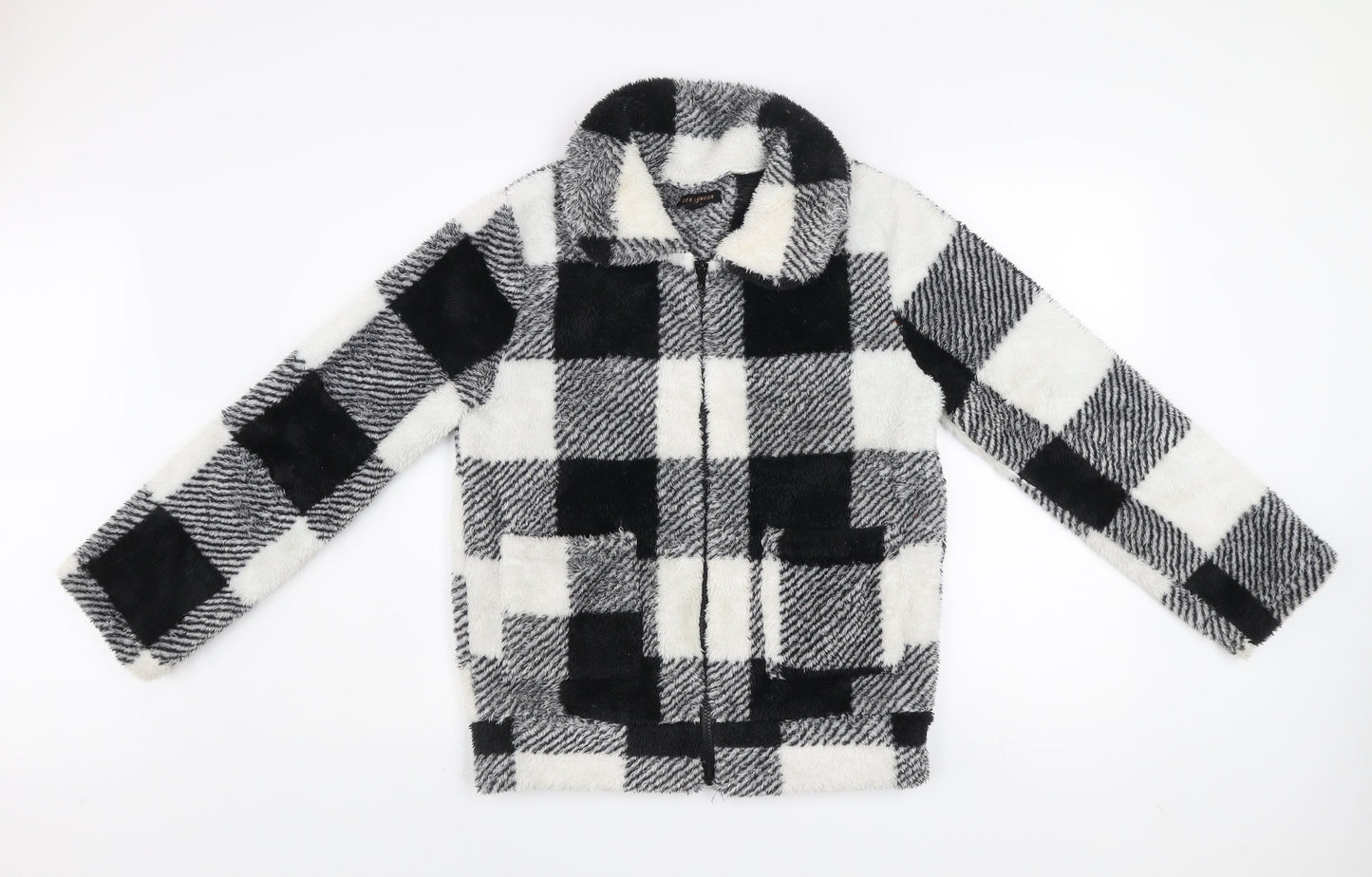 QED London Women Black & White Check Fleece Zip Jacket Size S